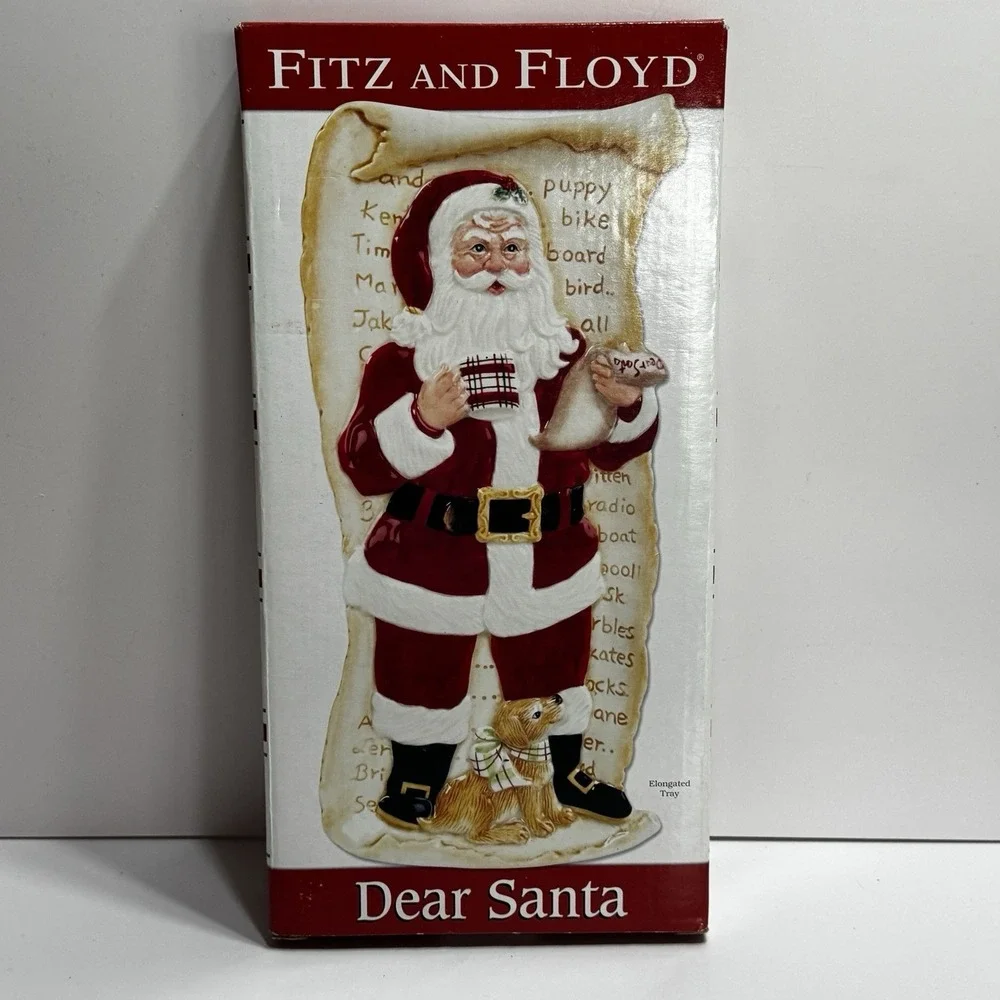 Fitz & Floyd Dear Santa Elongated Ceramic Serving Tray Christmas Holiday 11.5x6